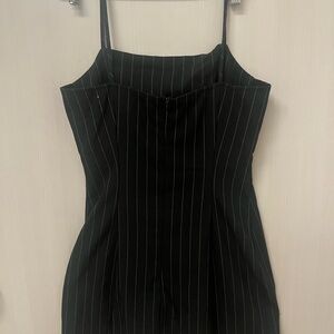 Purple Melrose Black Dress with Pinstripes